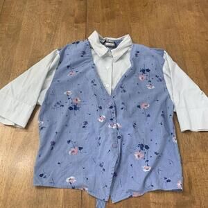 Vintage 90s Rhymes Womens Sz M Button-up Shirt Vest Cottagecore Academia Granny‌